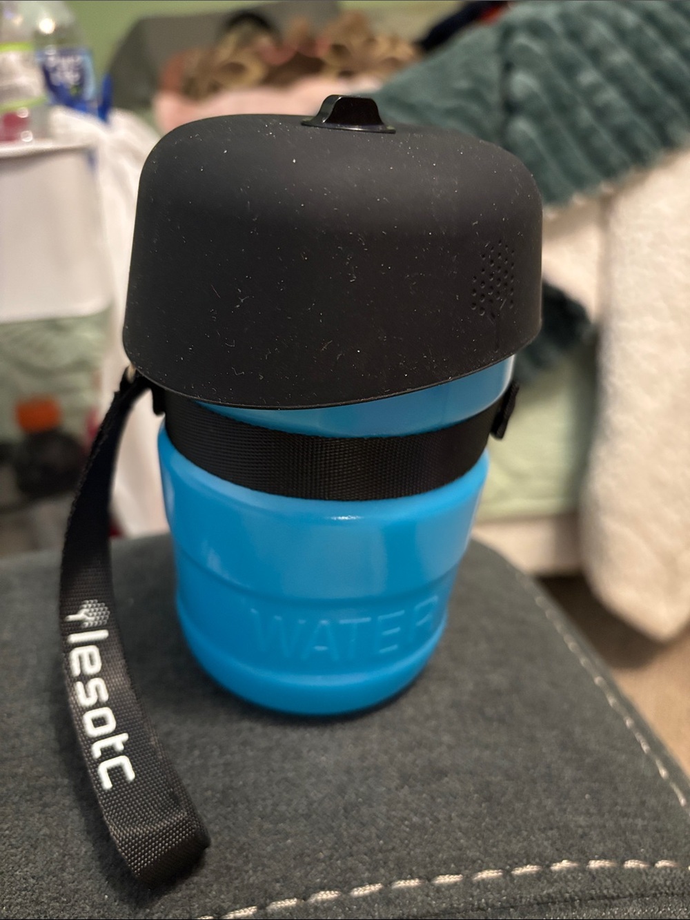 Lesotc Blue Portable Dog Water Bottle with Black Bowl